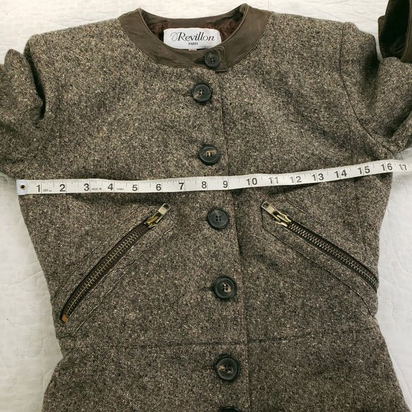 Revillon Paris Cashmere Wool Blend Button Up Jacket Leather Trim Womens Sz 36 - Picture 4 of 13